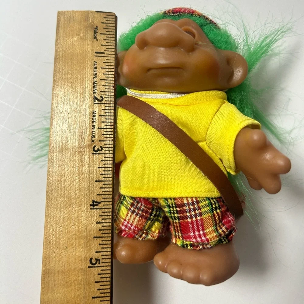 Vintage DAM Mini Plaid Outfit Mini Troll Doll Golfer with Green Hair - Picture 7 of 8